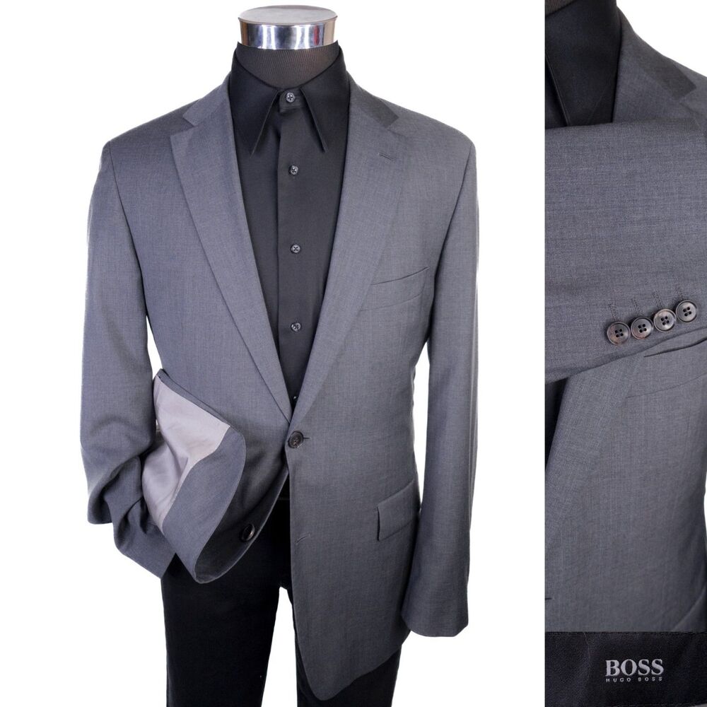 BOSS Hugo Boss Suit Jacket Sport Coat Blazer Sz 40R Super 100 Wool 2-Button